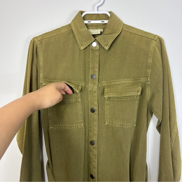 Kaffe Olive Green Belted Snap-Up Denim Shirt Dress women size Small - Picture 4 of 12